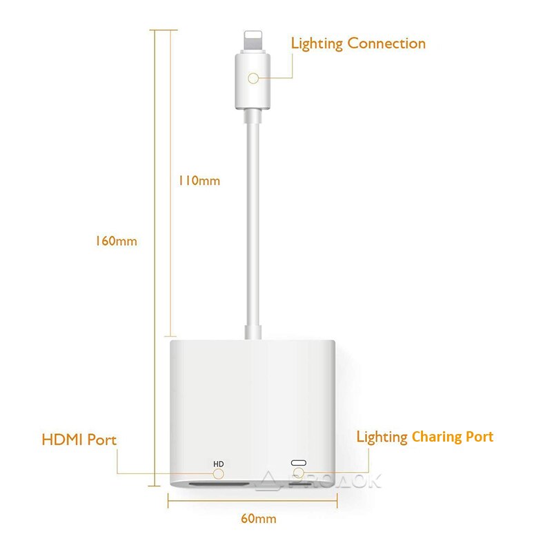 Lightning to HDMI Cable - 1080P HD - For iPhone/iPad to HDTV Projector - Digital Adapter