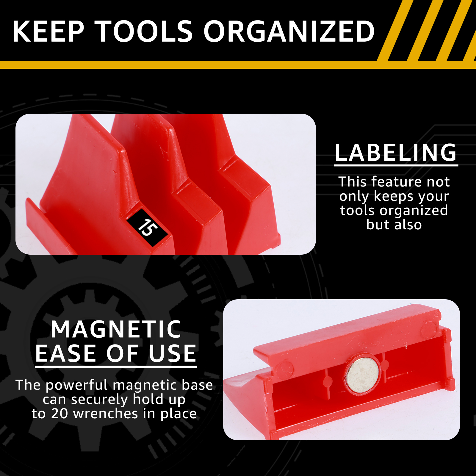 Magnetic Wrench Organizer Rack for Toolbox Wrench Holder Space-Saving Holds Up to 24 Wrenches Tool Drawer Storage Shelf