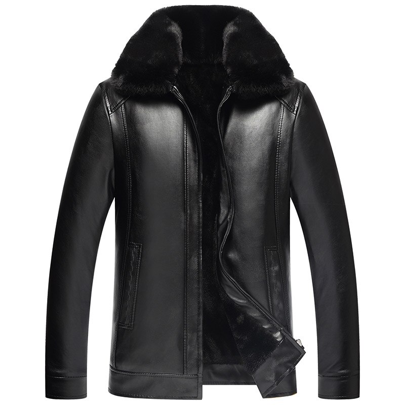 nouvelle cuir synthétique polyuréthane pour hommes veste hommes vêtements thermique survêtement hiver fourrure mâle Plus velours veste grande taille 4XL: Black / 4XL