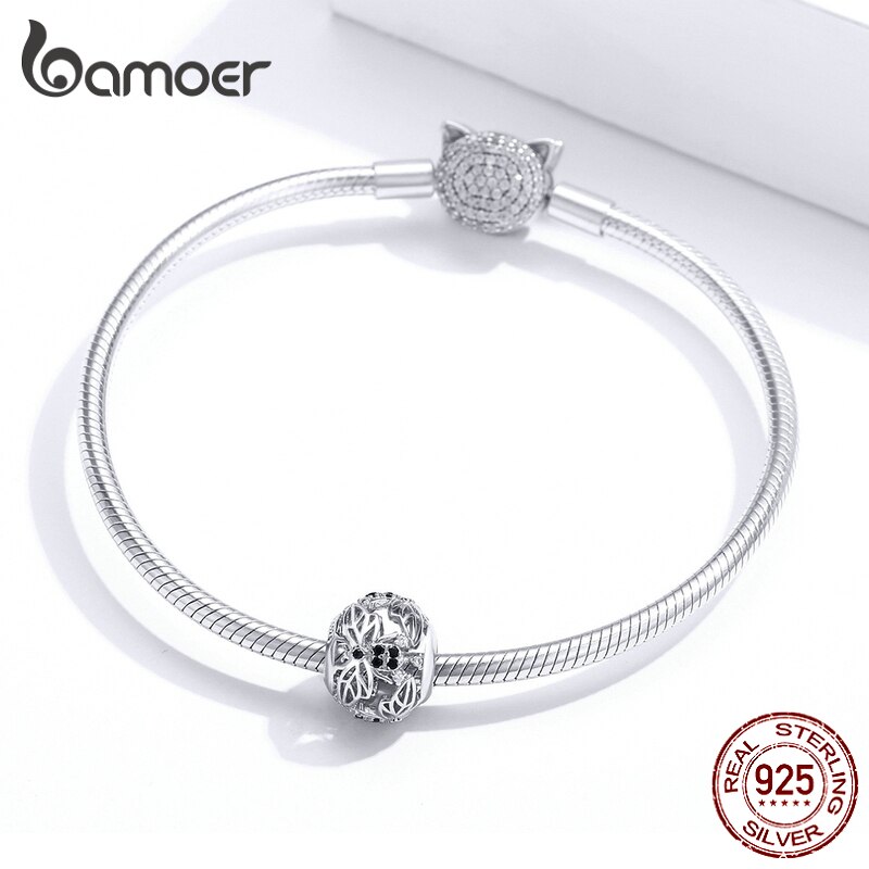 Bamoer 925 prata esterlina abelha aberto redonda contas de metal charme caber original prata cobra pulseira marca luxo jóias bsc200