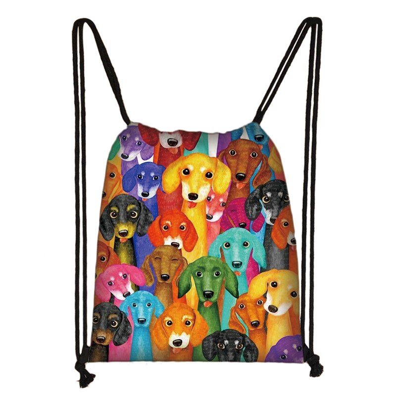 Sac à dos à cordon pour femmes, sac à dos de voyage pour adolescentes, chien du Yorkshire Terrier/bouledogue français/teckel: skdachshund04