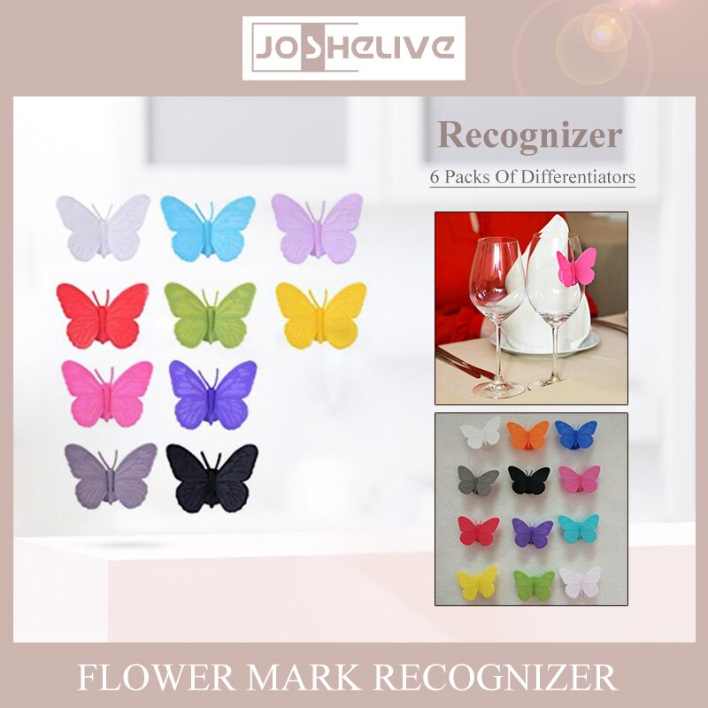 Marcador de copa de vino de mariposa de silicona, accesorio y bonito para boda, evento, , etiqueta de bebida, decoración de Bar, 6 piezas