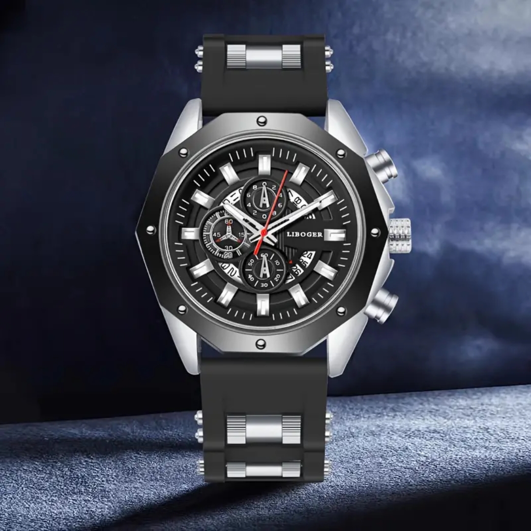 Heren sporthorloge mode siliconen band quartz horloges met datumkalender: Multicolor