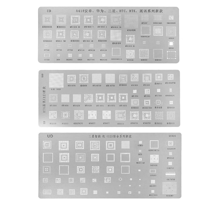 3pcs universele BGA Stencils voor MTK Samsung HTC Huawei Android Direct Verwarmd BGA Reballing Stencils Kit