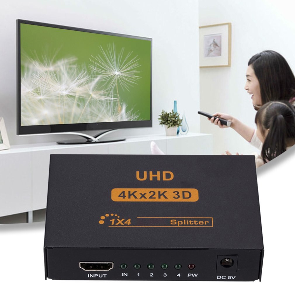 UK Power 3D 4K*2K Full HD 1080p 1X4 HDMI-compatible Splitter Adapter 4 Ports Hub Repeater Amplify Converter For HDTV Adapter