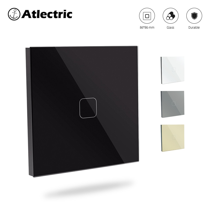 Atlectric Sensor Touch Switch Crystal Glass Panel Wall Light Switches EU Standard 1/2/3 gang 1Way Switch With LED Back Light