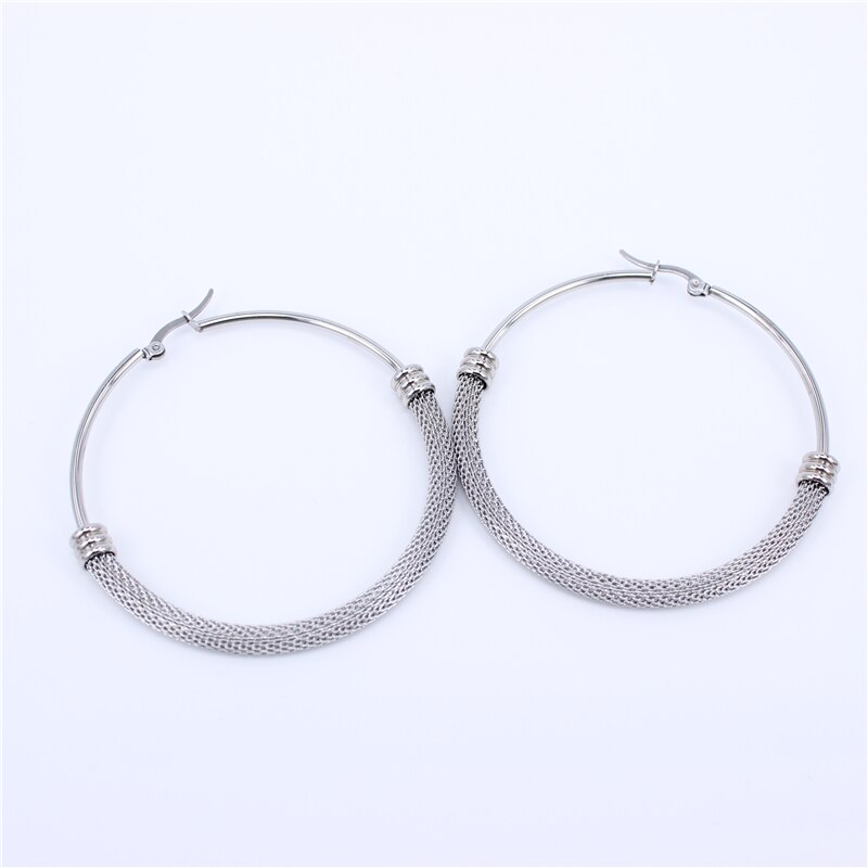 Boucles d'oreilles en forme de grand cerceau de couleur or 28MM-63MM, bijoux en acier inoxydable, Style cercles, tendance, pour femmes: silver color 63mm