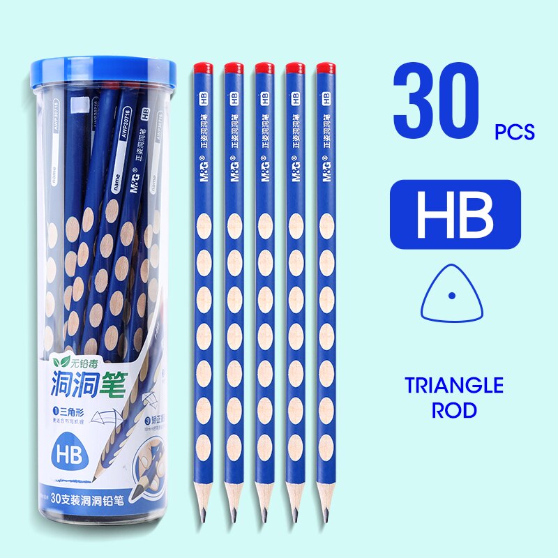 M&amp;G 2B Hole Pencil Correction Grip Posture Elementary School Pupils HB Triangle Rod Pencils For Children: 30pcs HB (1 boxe)