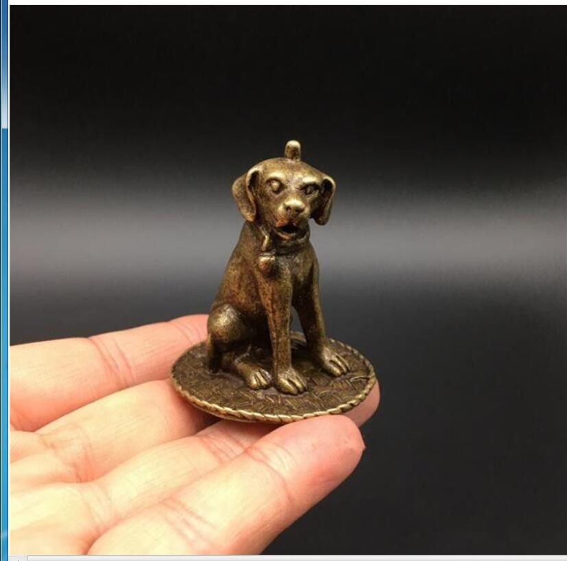 Copper statue Collection Chinese Brass Carved Zodiac Animal Dog Wealth Dog Watchdog Exquisite Small Statues