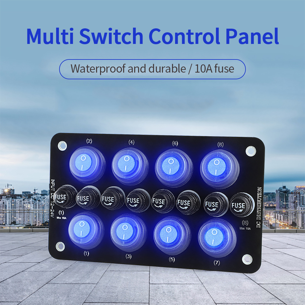 8 Gang Rocker Switch Panel 12V-24V Multi Port Power Fuses Holder Control Panel for Car Truck Marine Truck Campers Waterproof