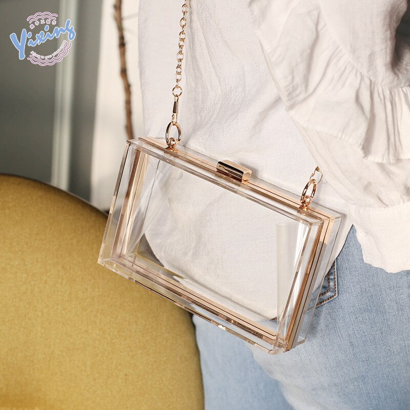 Acryl Elegante Dames Avondtasje Mode Handgemaakte Decal Chain Clear Messenger Bag Voor Vrouwelijke Handtassen Bruiloft Zakken: Clear