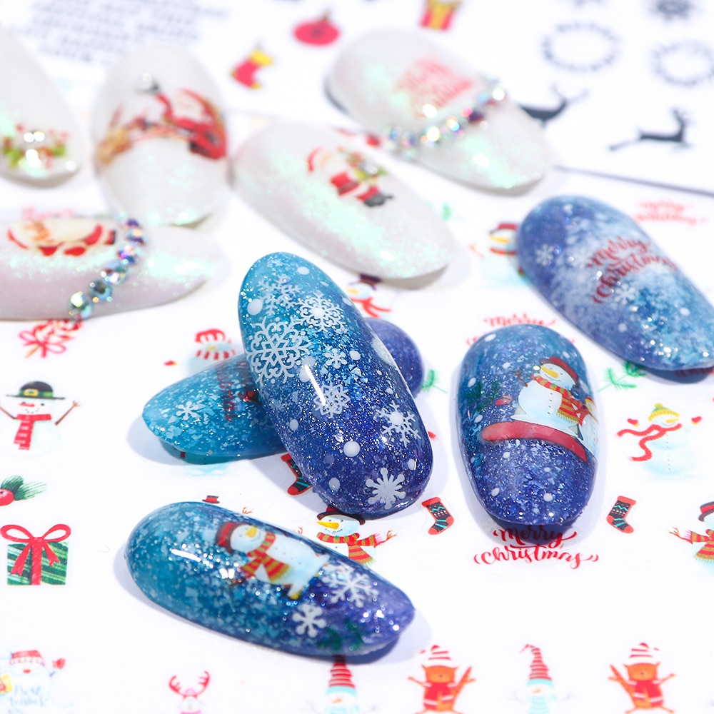 11 Stuks Jaar Stickers Op Nagels 3D Kerstversiering Sneeuwvlokken Elanden Lijm Sliders Folies Voor Nagels Xmas SAE875-885