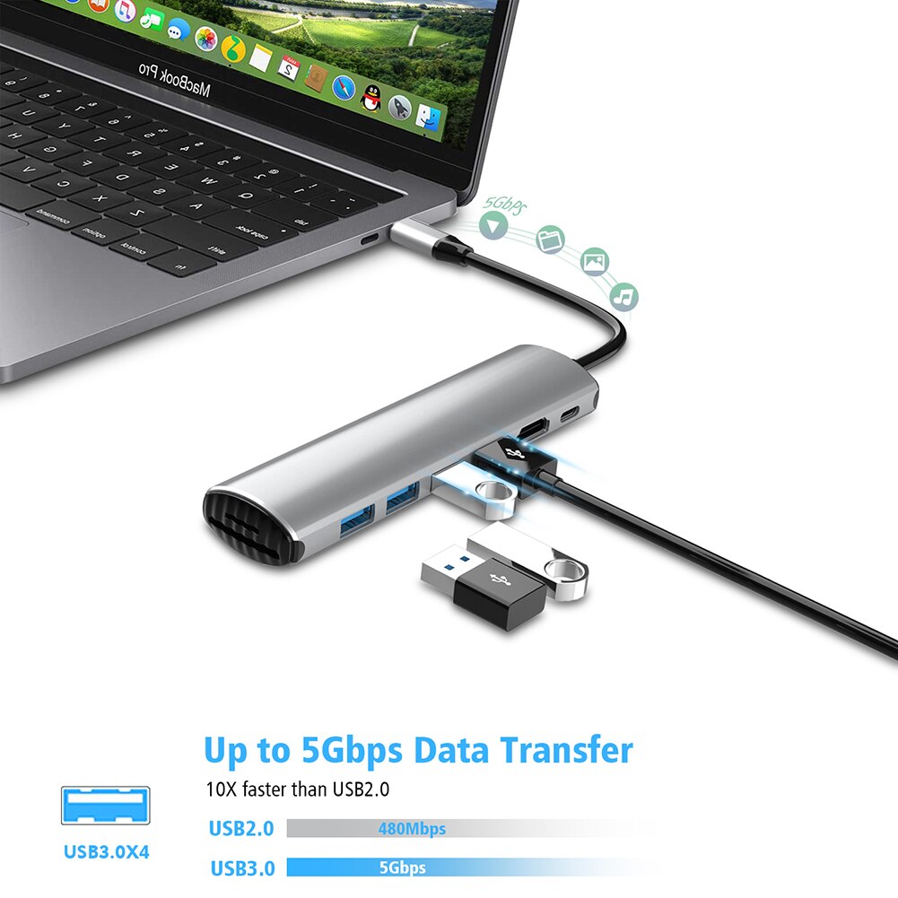 Notebook Smartphone Uitbreiding Converter 8 In 1 Type-C Hub 4 Usb 3.0 4K Hdmi-Compatibel Sd tf Kaartlezer USB-C Pd 3.0 Adapter