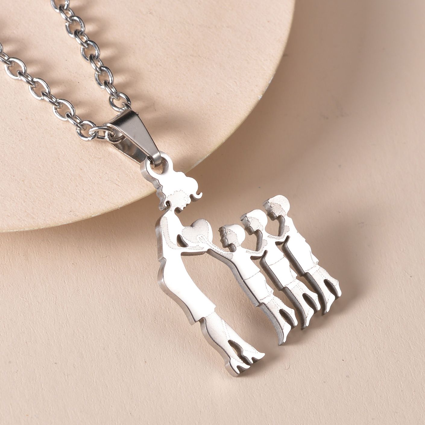 Mothers and Children Family Stainless Steel Necklaces Silver Color Multiples Kids Pendant Necklace Jewelry Mother's Day: Plating Gun