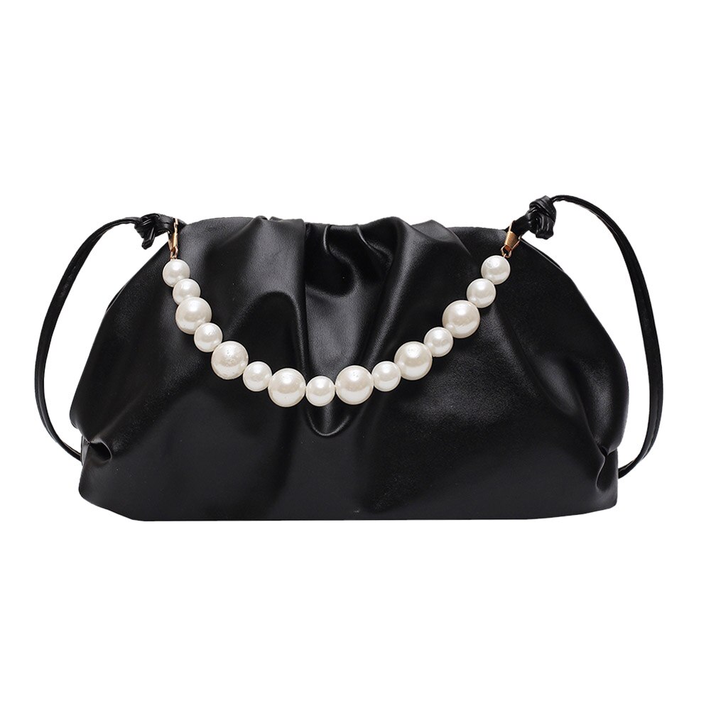 Sacs à main plissés en cuir PU pour femmes, sacs à bandoulière à motif de pierre rétro, sacoche à épaule couleur unie avec chaîne: Style B Black