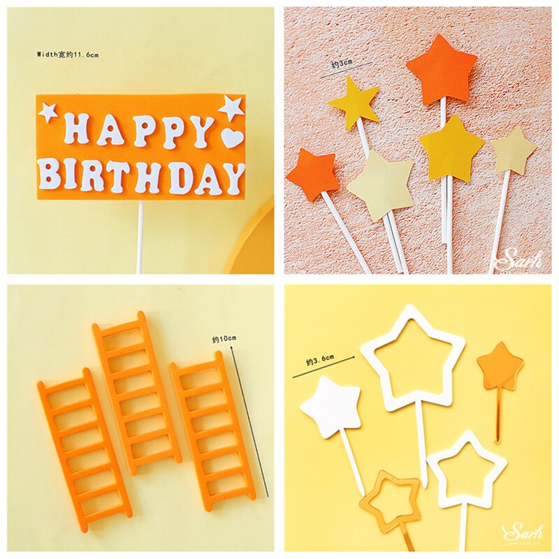 Constellatie Dier Leo Leeuw Gelukkige Verjaardag Cake Topper Bomen Paddestoel Voor Cake Decorating Feestartikelen: Orange Star Set 1