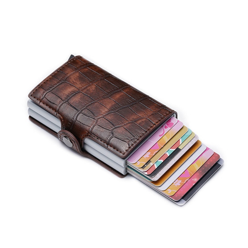 BISI GORO Anti Credit Card Holder Rfid Blocking Wallet Leather Cardholder Security Aluminum Metal Double Box Purse ID Card Case