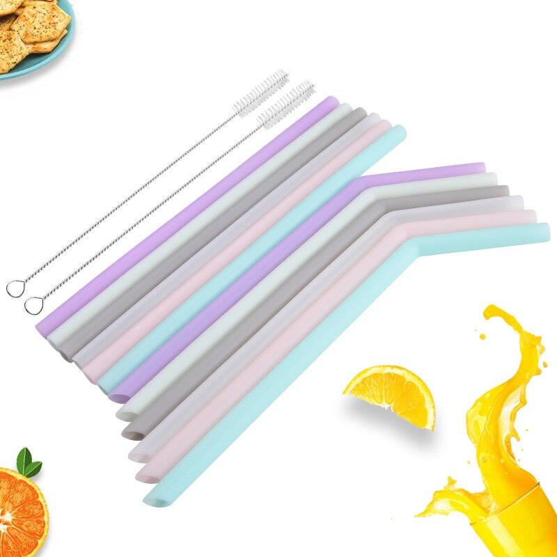 12Pcs Herbruikbare Siliconen Rietjes Set, extra Lange Flexibele Rietjes Met 2 Stuks Cleaning Borstels Voor Tumbler Bar Party Rietjes