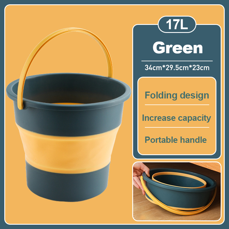 17L Portable Folding Bucket Multifunctional Thickened Silicone Bucket for Car Washing and Fishing Camping Folding Bucket: Red