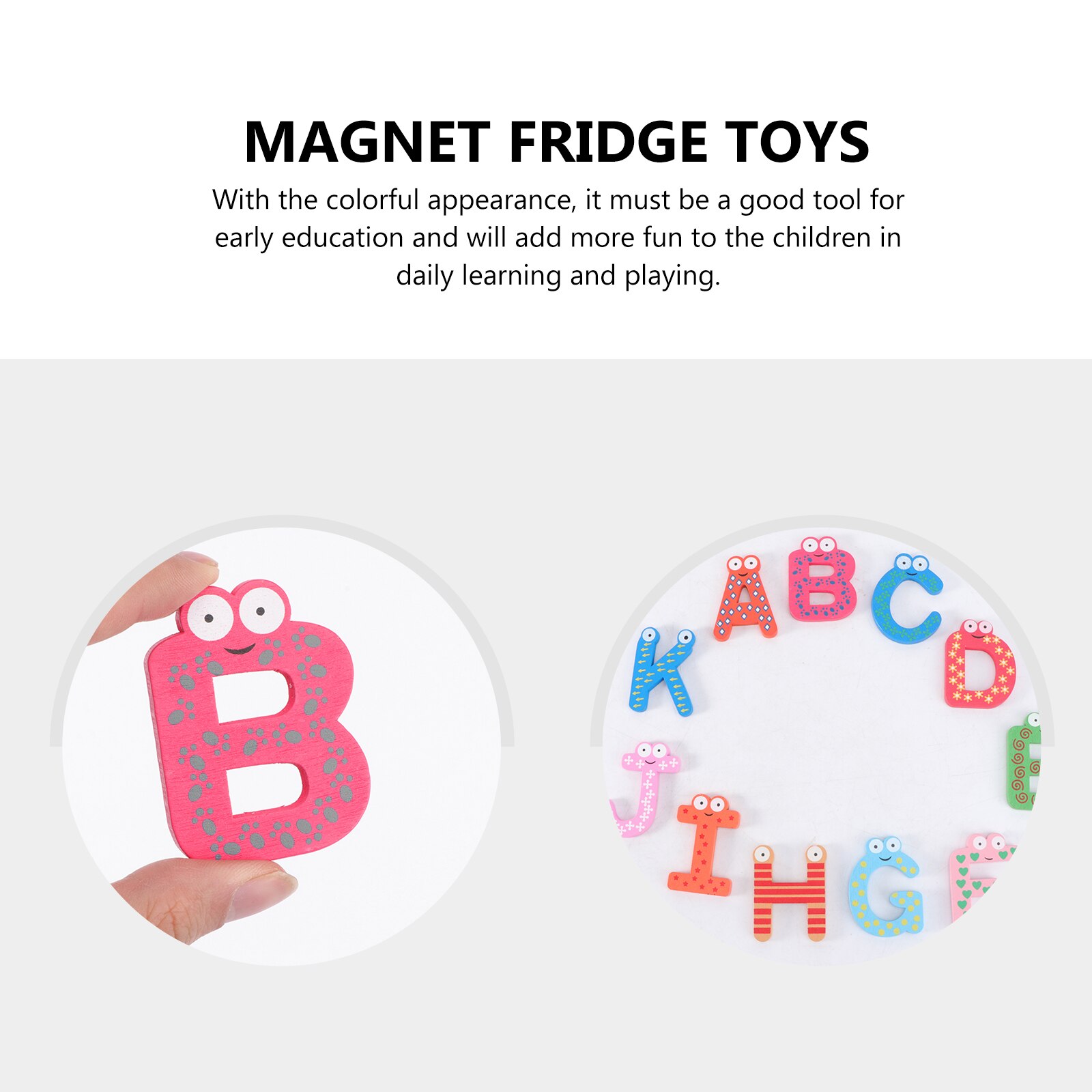 Wooden Cartoon Numbers Fridge Magnets Alphabet Refrigerator Magnet Magnetic Letters and Numbers Toys (Capital Letters Type +