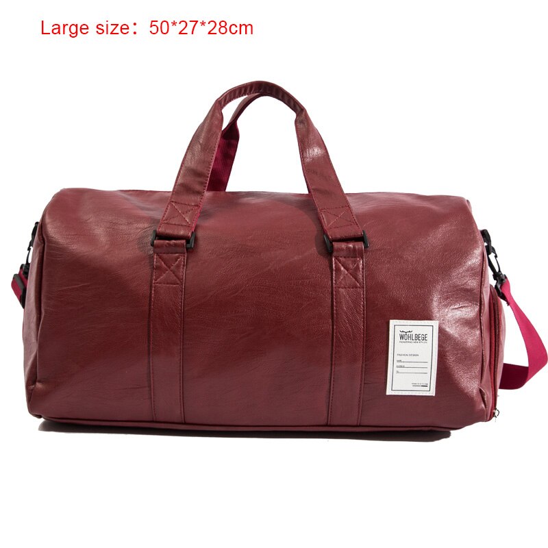 PU Leather Waterproof Travel Bags Men Women Outdoor Multi-functional Duffle Bags Male Black Gym Bags with Shoes Bag: Wine Red Large