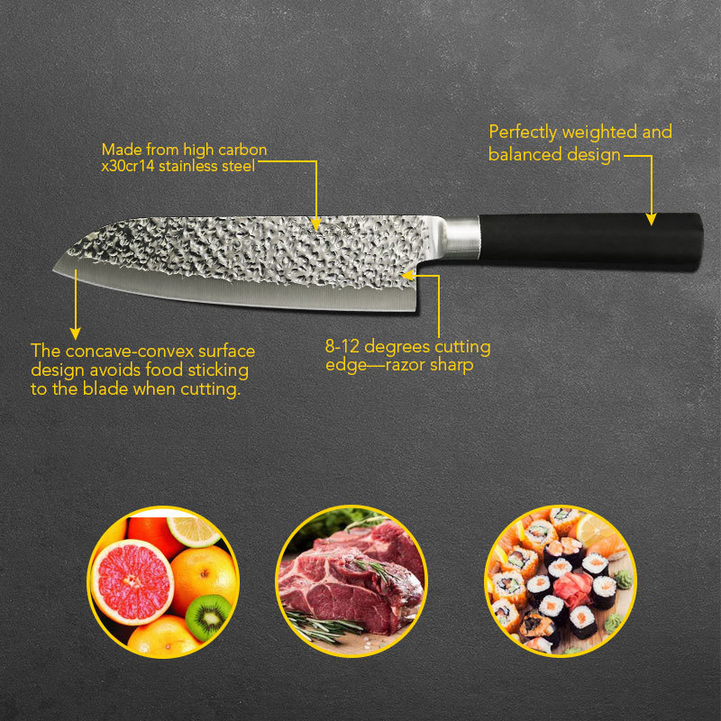 Kitchen Chef Knife Santoku Meat Cleaver Fruit Vegetable Knives 7 inch X50CrMoV15 Stainless Steel Japanese Cutter Rubber Handle