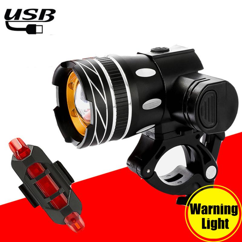 T6 USB Rear Light Adjustable Bicycle Light Rechargeable Battery Zoom Bike Headlight Lamp With Taillight