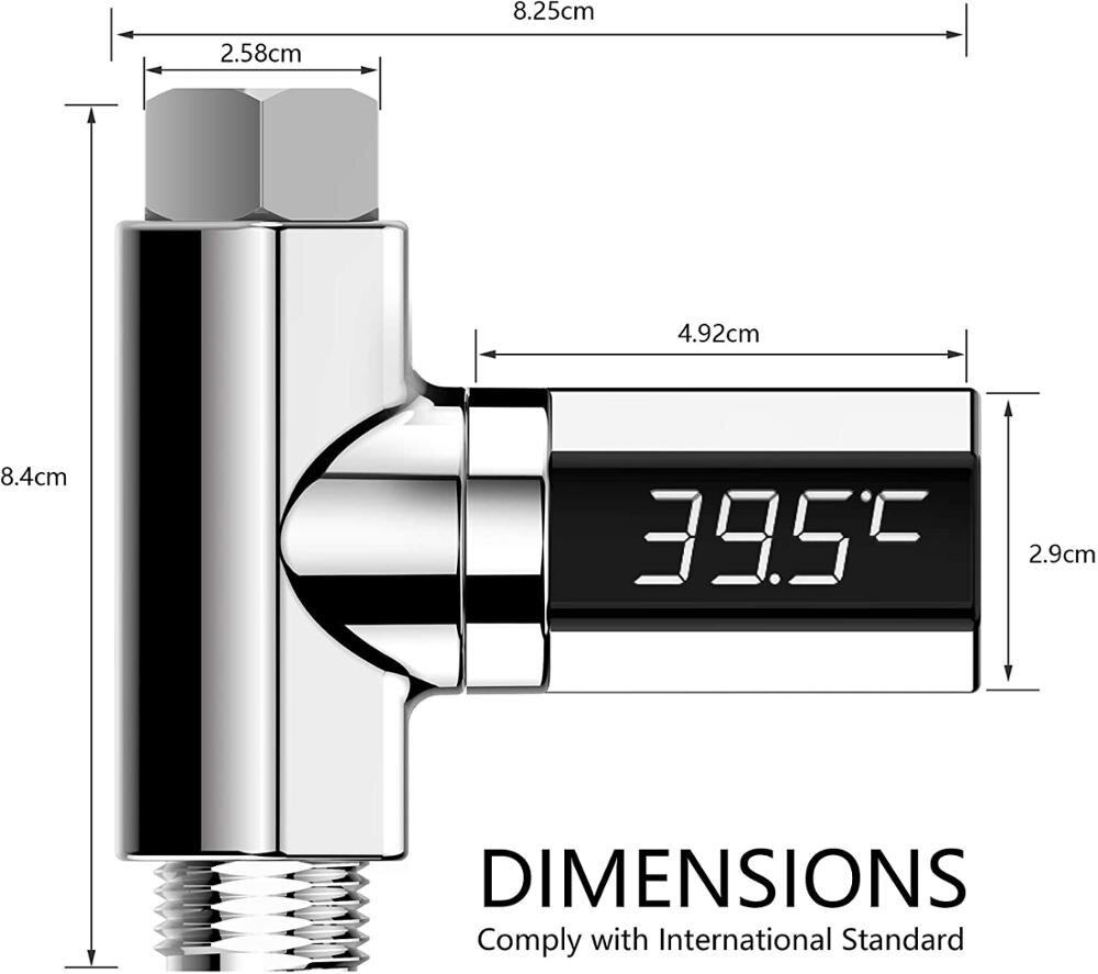 Wyświetlacz doprowadziło termometr prysznicowy, 0 ~ 85 ℃ wanienka pomiar wody, 360 ° obrotowy ekran robić domu kuchnia łazienka (srebrny)