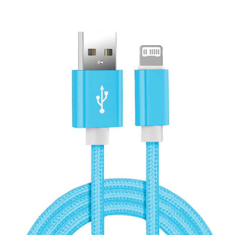20cm 1m 2m 3m USB Nylon Trança Cabo Carregador de Sincronização de Dados Para Apple iPhone 13 12 11 XS Max XR 5S SE 6 6S 7 8 Plus iPad 4 Mini 2 Air: CÉU AZUL / 1 metro