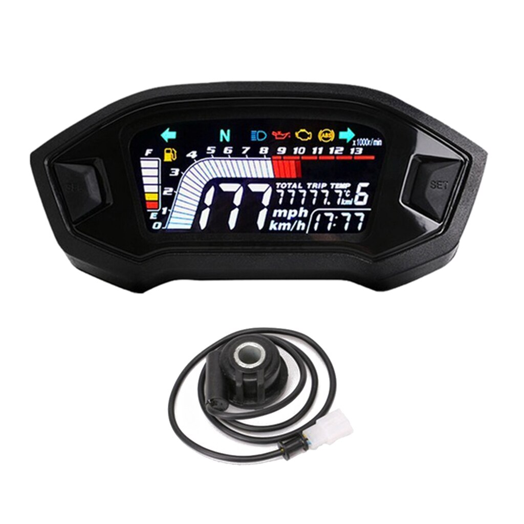 MLS062 RPM Speedometer Tachometer Odometer Gear Display LCD DC 12V Gauge 199km/h KMH MPH 1/2/3/4/5/6N For 1 2 4 Cylinder: With Sensor B