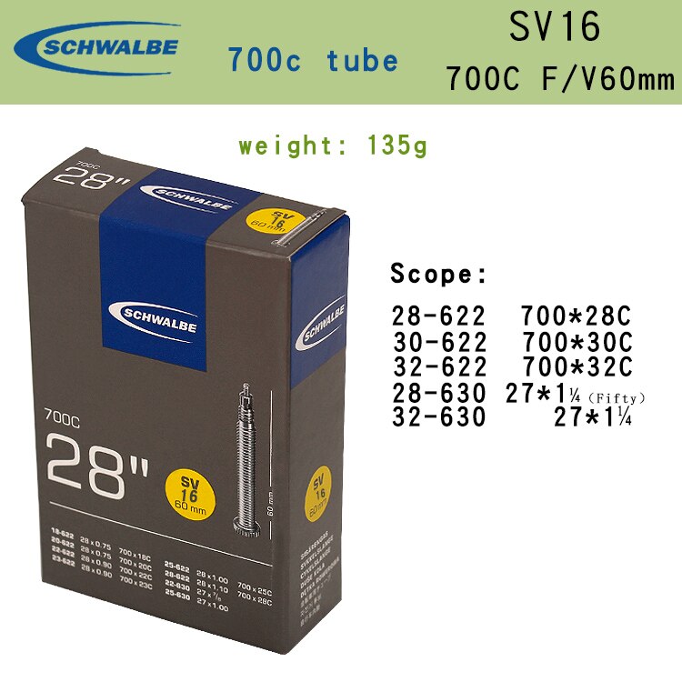 Schwalbe Binnenband 700C Butyl Rubber 700 * 23C 25C 28c Av Sv Snelweg Stad Fietsband Accessoires: 700C SV16 60MM