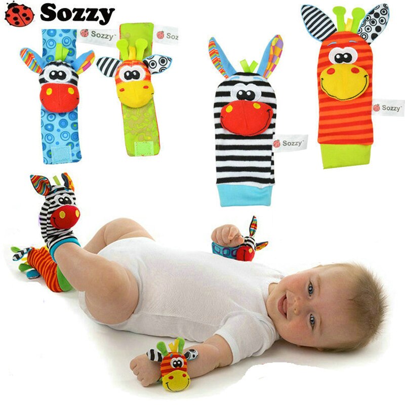 4 stks/partij (4 stks = 2 stks taille + 2 stks sokken), baby rammelaar speelgoed Sozzy Tuin Bug Pols Rammelaar en Voet Sokken