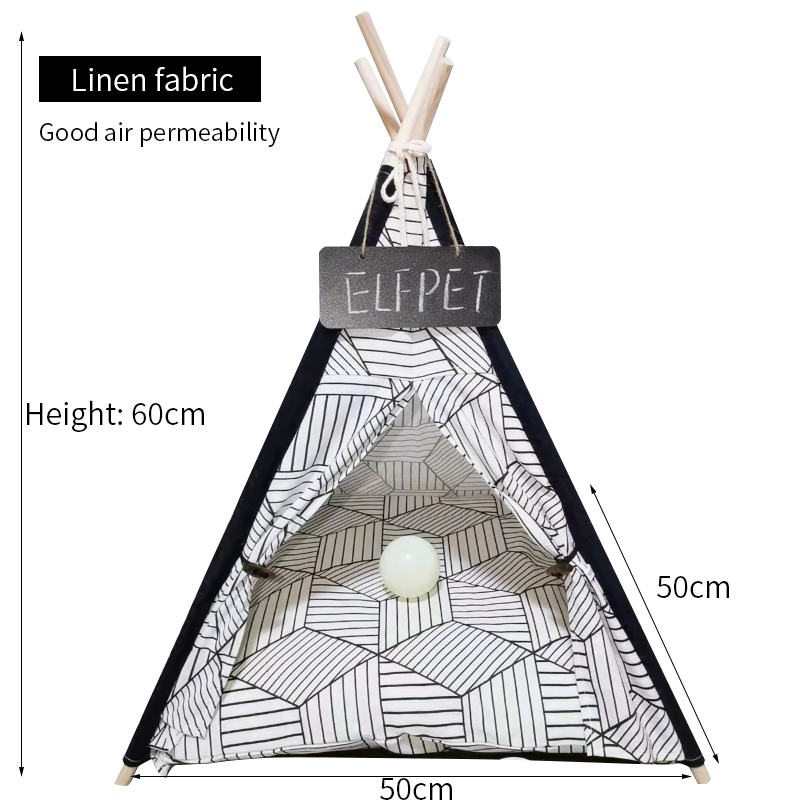 Casa tipi portátil para mascotas, tienda de campaña con cojín grueso y pizarra para interiores, casas modernas para cachorros y gatitos: linen 02