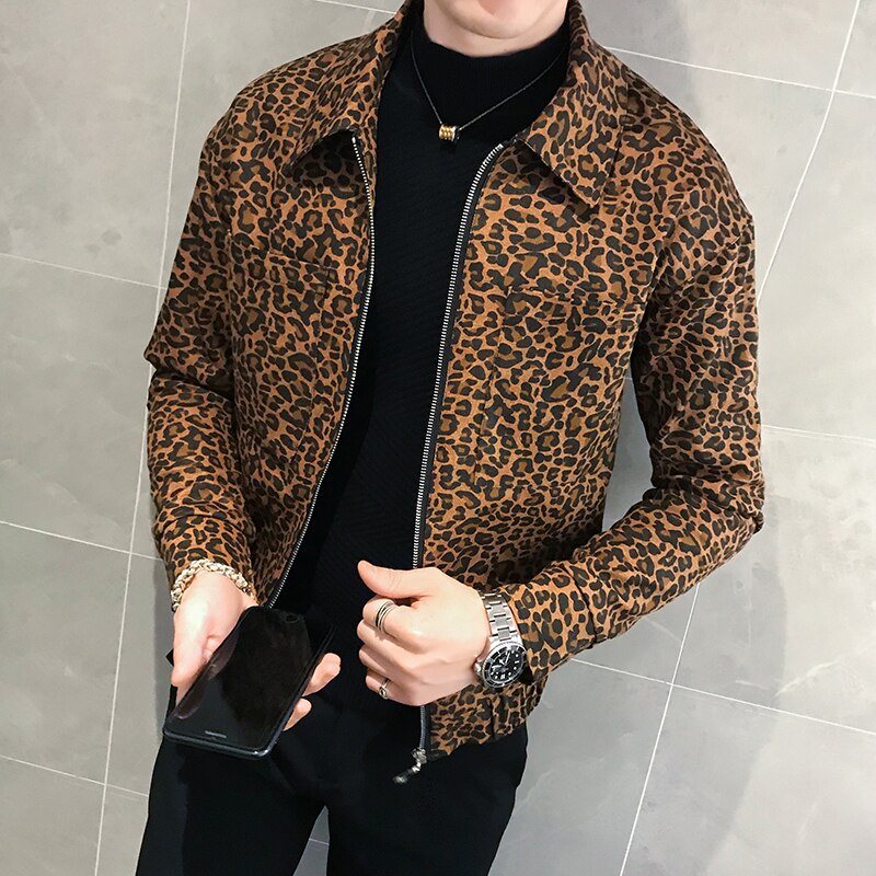 Jaquette automne homme, blouson Bomber imprimé léopard homme, manteau ample, décontracté: Coffee / XXL