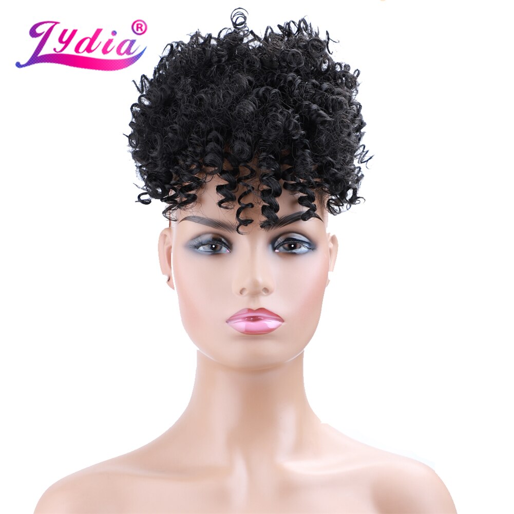 Lydia-coleta rizada Afro sintética de alta Puff con lazo, postizo corto, moño de urdimbre, Clip, extensión de pelo, 140g