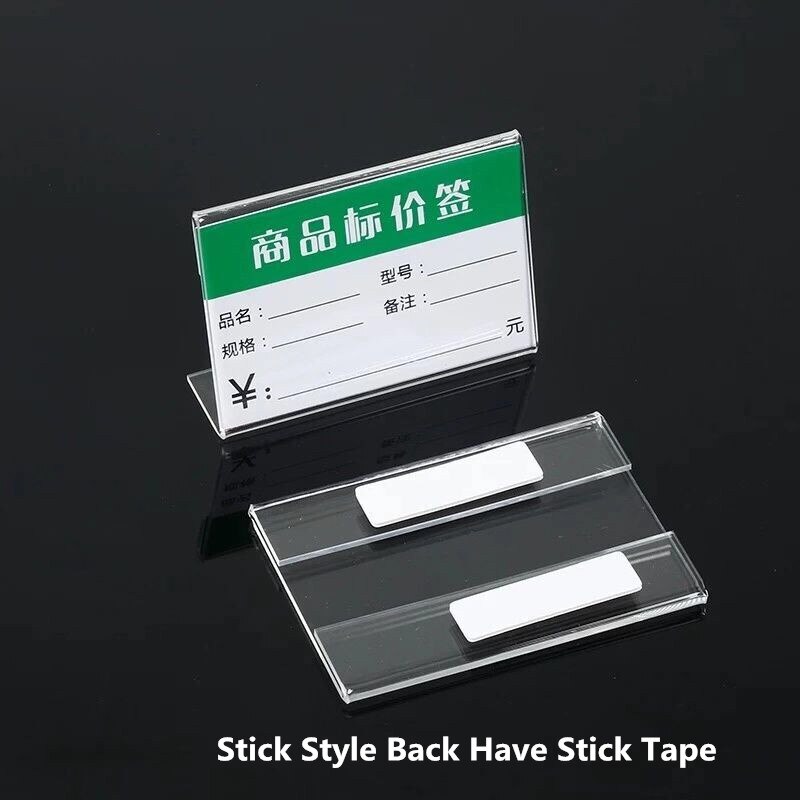 10 stuks 5*7.5cm winkel toonbankstandaards platte stok stijl mini doorzichtige plastic bureaubord prijskaartje display houder decoraties
