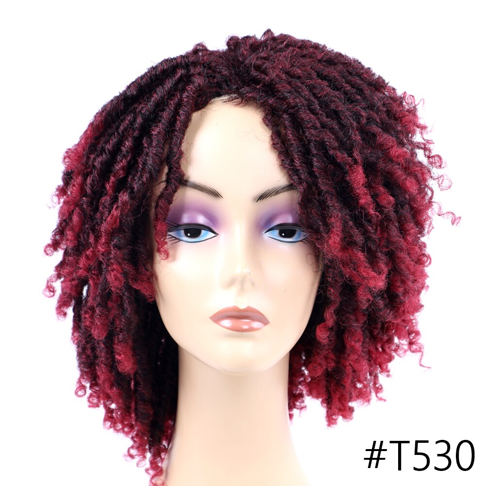 Yunrong dreadlock krøllet paryk kort twist naturlig sort  /1b 30 ombre brun til sort hvid kvinder og mænd afro krøllet syntetisk paryk: T530
