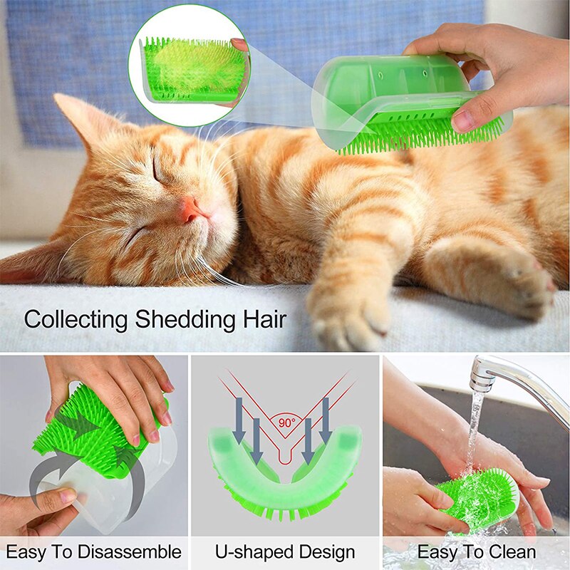 Brosse de Massage d&#39;angle mural pour chat, auto-toilettage avec cataire herbe-aux-chats doux, brosse pour le visage avec un peigne chatouillant, fournitures de toilettage pour animaux de compagnie