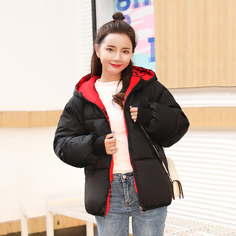 Winter damesjas, beide kanten te dragen, koreaanse stijl, plus size parka, losse dikke capuchon, casual bovenkleding, damesjassen