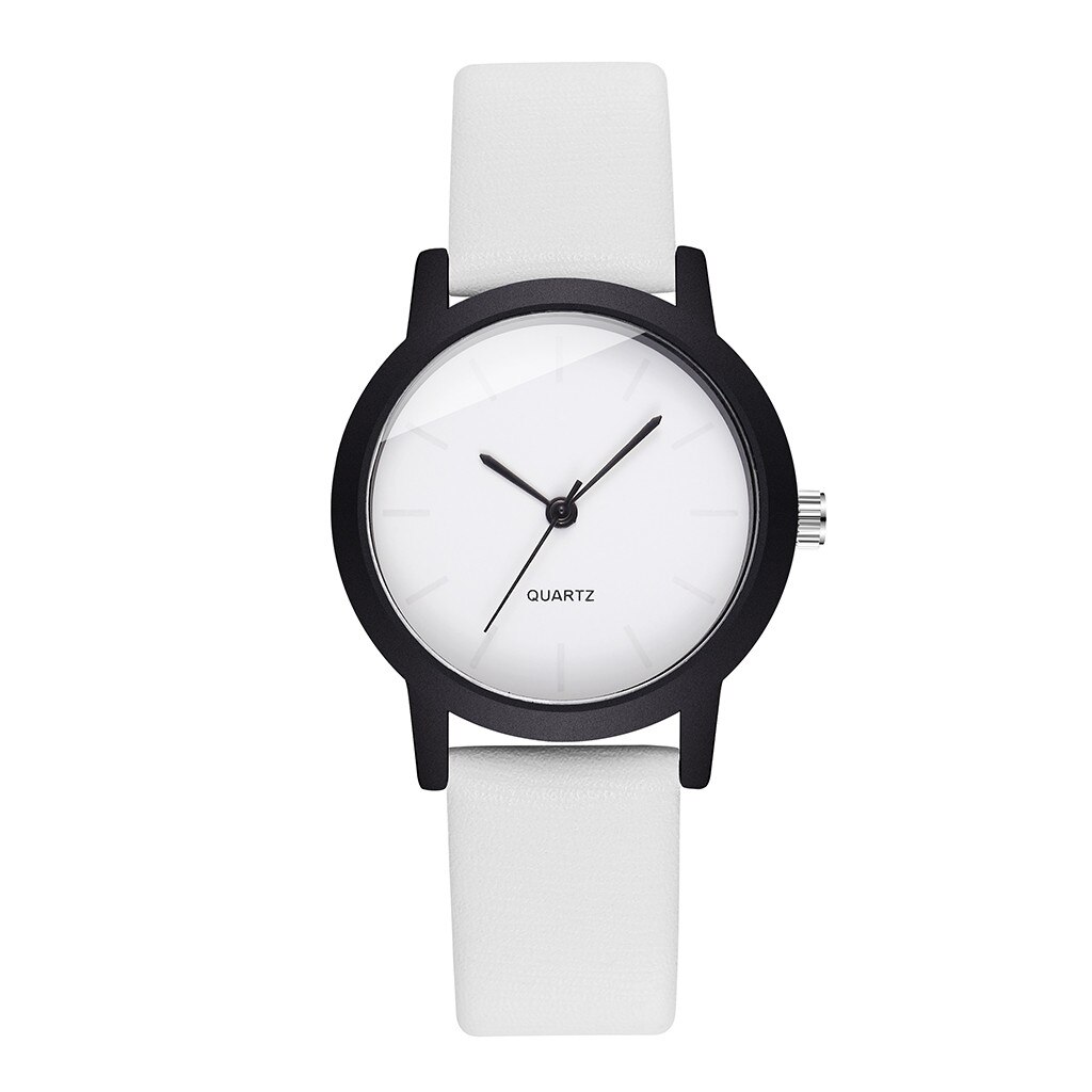 Eenvoudige Vrouwen Horloges Casual Gradiënt Quartz Horloge Lederen Band Band Steel Case Analoge Polshorloge Dames Montre Femme: White