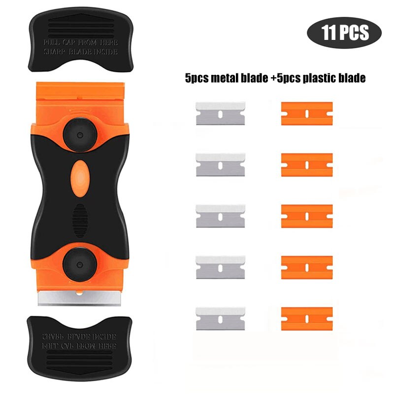 Portable And Replaceable Multifunctional Double-Sided Scraper With Plastic Handle Blade Combination Glass Cleaning: 11PCS
