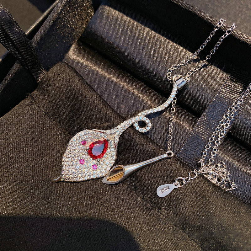 2 Stck Silber Farbe Schmuck setzt Calla lilie Blume ohrringe für frauen verrotten Wasser tropfen schneiden halsketten Silber Farbe setzt: Halskette