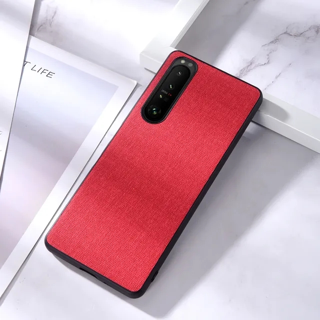 Funda de teléfono de tela de lujo para Sony xperia 5V 10V 1V 5IV 10III 1III 10IV 5III 1IV Slim Soft Bumper Hard PC Back Cover: Aluminio / Rojo