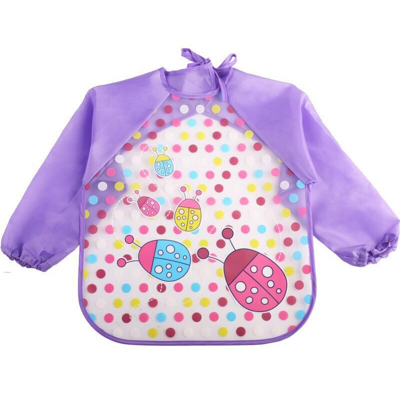1Pcs Waterdichte Baby Schort Cartoon Patroon Baby Slabbetjes Schort Eva Leuke Lange Mouwen Baby Burp Doek Slabbetjes: Purple insect