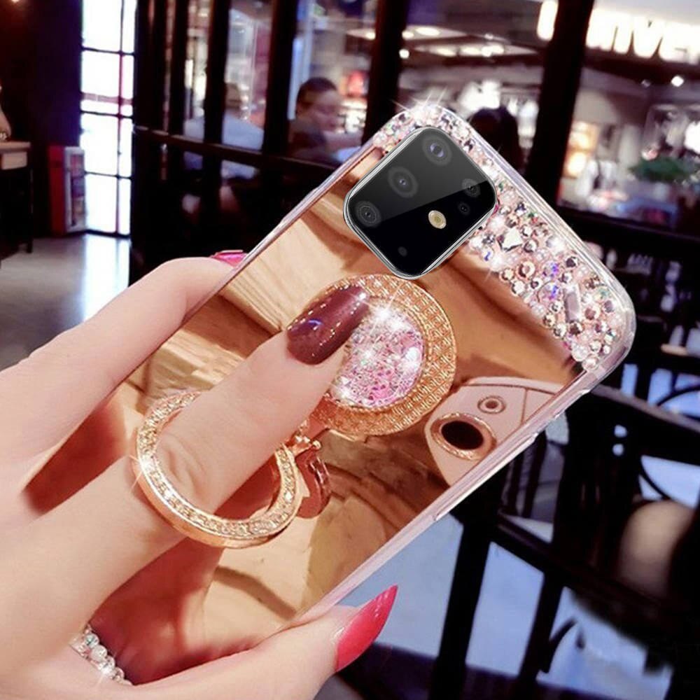 De diamantes de imitación de lujo espejo para Samsung Galaxy S20 Ultra 5G S10 S10e Nota 10 8 9 S9 S8 más S7 S6 borde Bling anillo titular de la cubierta del