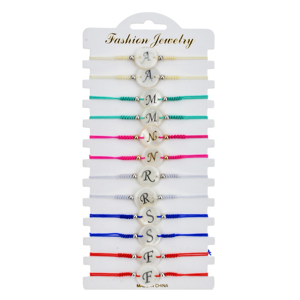 12 pièces/lot cristal coquille tressée corde Bracelet ensemble à la main réglable lettre perles Bracelets pour femmes filles enfants manchette bijoux: B2454 A