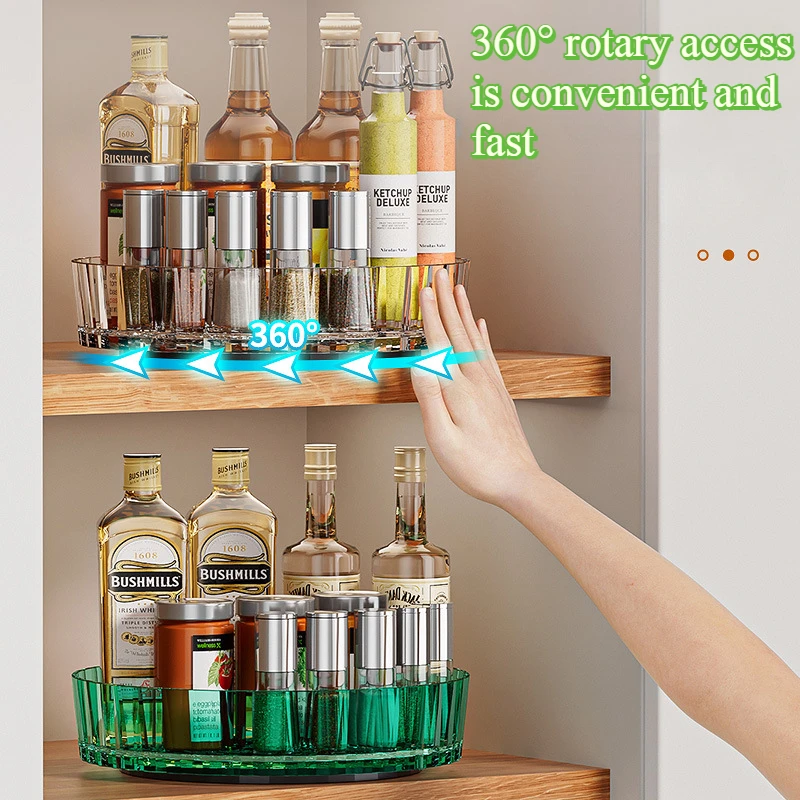 360 ° Rotierendes Gewürz-Aufbewahrungsregal, Kosmetik, Snacks, Lebensmittel, Organisieren, Drehteller, Küche, Gewürzflaschen-Aufbewahrungsregal, Obsttablett