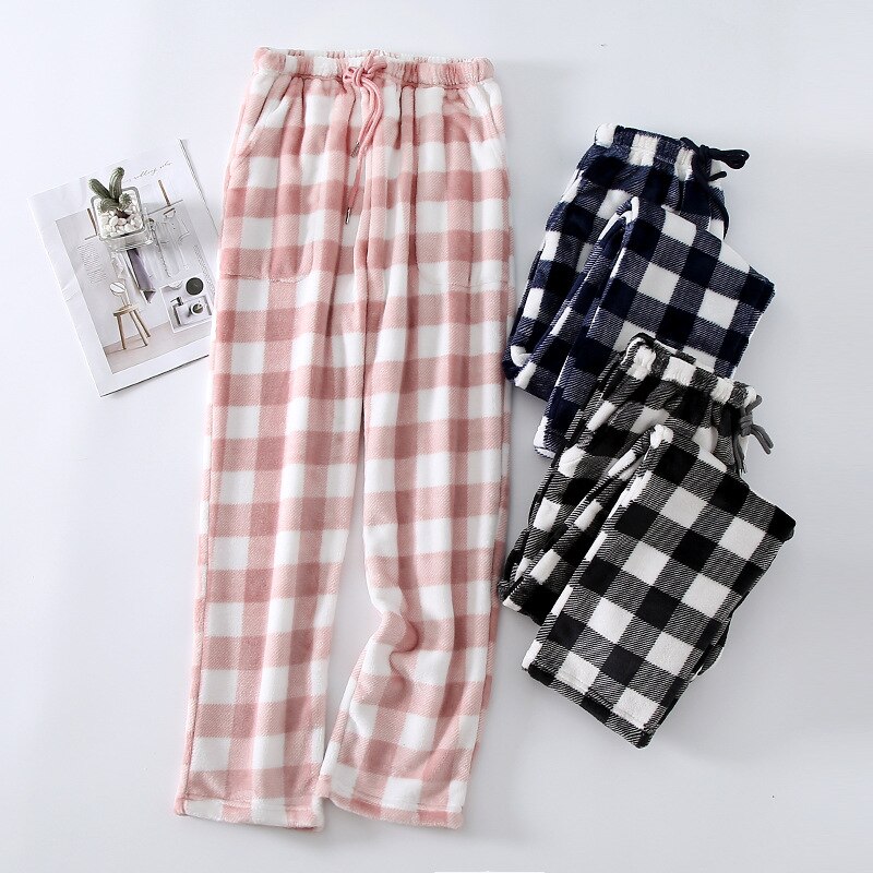 Fdfklak Plaid Men Pajama Pants Loose Large Size Flannel Warm Autumn Winter Male Home Wear Trousers Pyjama Homme