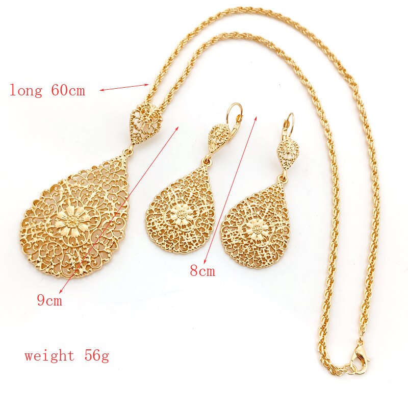 Marokkaanse Bruiloft Sieraden Set Bruids Haar Sieraden Metalen Golvend Draad Hanger Ketting Hollow Bloem Oorbellen Voor Vrouwen