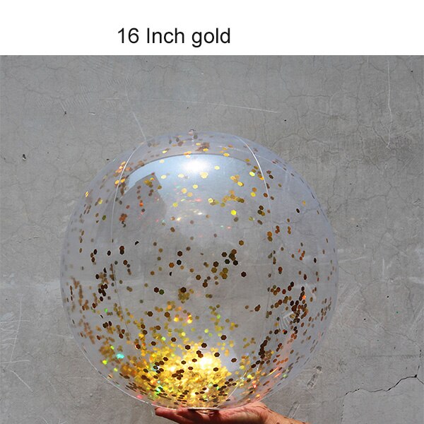 Lovertjes Opblaasbaar Zwembad Float Party Speelgoed Strand Bal Zwemmen Water Speelgoed Ballonnen Volleybal Met Veer: 16in Gold Shiny